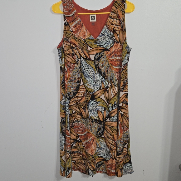 M#53 Anne Klein Size 8 Multicolor Leaf Print Sleeveless Dress - Picture 1 of 5